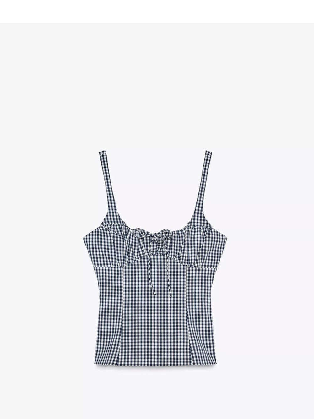 Zara navy and White Gingham Tie-Front Camisole